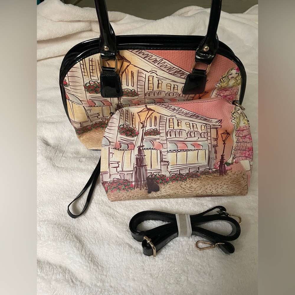 Women’s purse with matching smaller purse.  13X10&1/2 inches. With extra strap